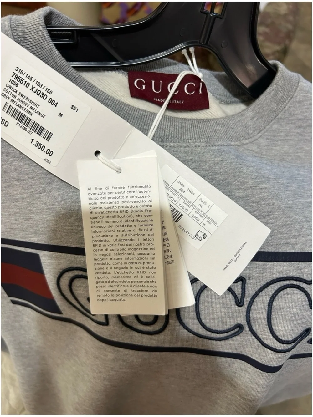 Gucci jersey cotton sweatshirt prominent retro style embroidery medium